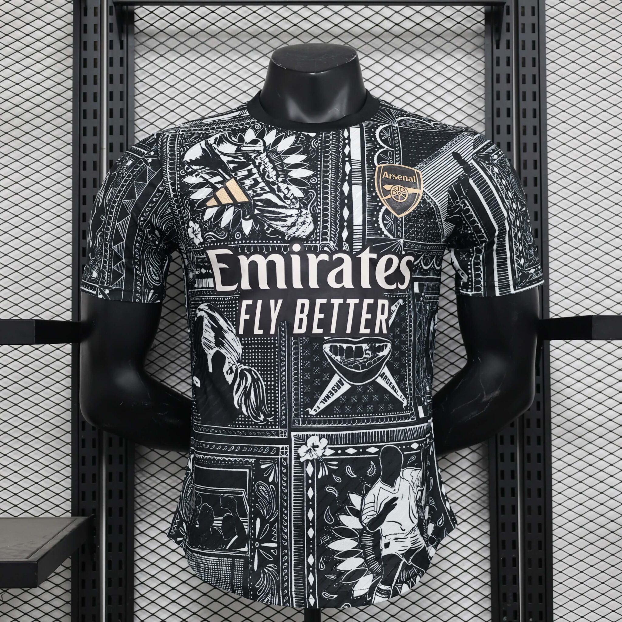 Arsenal 2024 Football Kids Kit Pre-match Special Black Edition